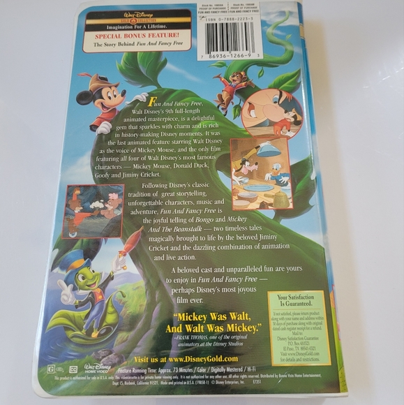 Walt Disney Gold Classic Collection Fun and Fancy Free VHS Tape - Picture 2 of 3